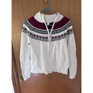 Christopher & Banks Fair Isle Zip Cardigan Sweater Womens Small Nordic Winter